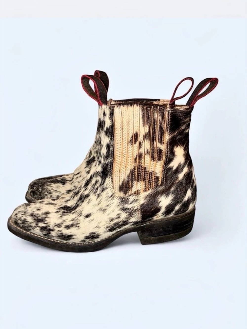 Women’s Cowhide Ankle Boots, Brown & Cream